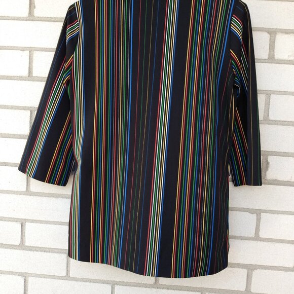 Vintage 70s Tunic Top 35" Bust Black Stripes Butterfly Collar Miss Fashionality - Picture 9 of 11